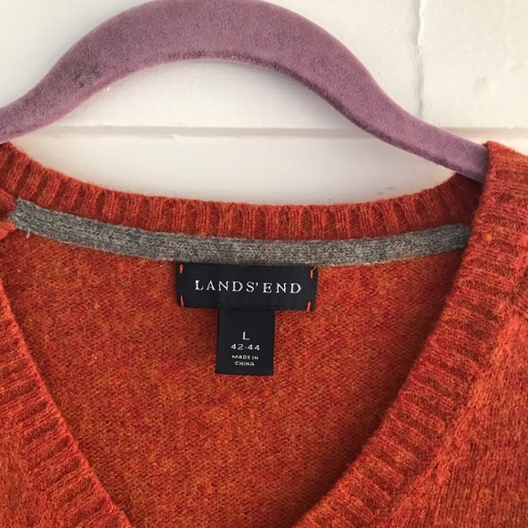 Lands’ End Orange & Rust V-neck Wool Blend sweater - Picture 5 of 5